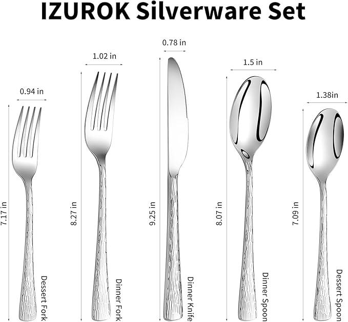Hammered Silverware Set, 30 Piece Stainless Steel 18/10 Flatware Set for 6, Utensil Sets DishwasherSafe, Rust-Resistant, Modern Cutlery Set forHome, Wedding, Restaurant