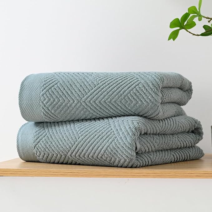 sense gnosis Sage Green Bath Towel Set of 2 Striped Weave 100% Cotton Super Soft Highly Absorbent Summer Bath Towels for Bathroom 27x 55 Inch