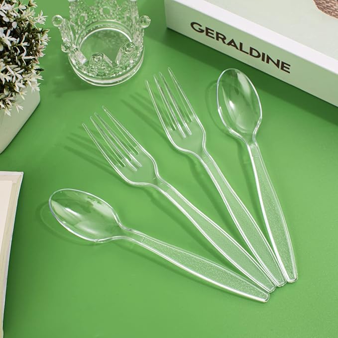 Ciaell 500PCS Clear Plastic Spoons - Heavy Duty Plastic Cutlery - 6.7inch Heavyweight and Disposable Clear Spoons for Parties Weddings Restaurant