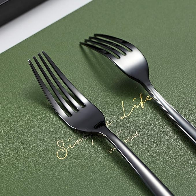 Stainless Steel Black Flatware Set - 20 Piece Service for 4, Titanium Plated Cutlery with Shiny Black Finish