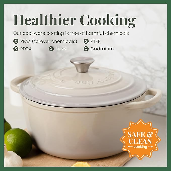 Larder & Vine Enameled Cast Iron 5.7 qt Dutch Oven Pot with Lid | Dutch Oven | Compatible on All Cooktops & Oven Safe to 500° F | Great for Sourdough Bread | Stone