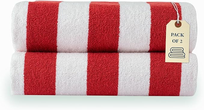 LANE LINEN Large Beach Towel - Pack of 2 Beach Towels Set, 100% Cotton Oversized Beach Towels, Quick Dry Pool Towel Oversized (30' x 60”), Soft & Absorbent, Beach Towel for Women - Red