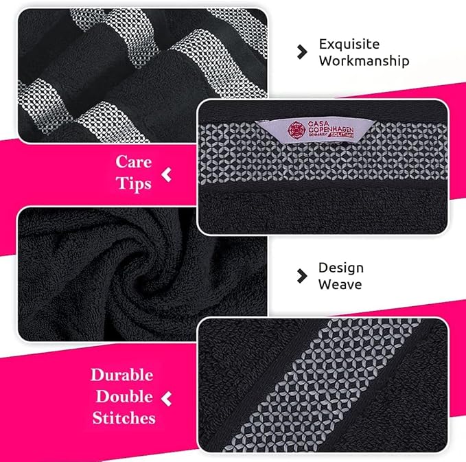 CASA COPENHAGEN Solitaire 6 Pieces Towel Set- Pine Grey, 600 GSM 2 Bath Towel 2 Hand Towel 2 Washcloth, Designed in Denmark Made of Soft Egyptian Cotton for Bathroom, Kitchen & Shower