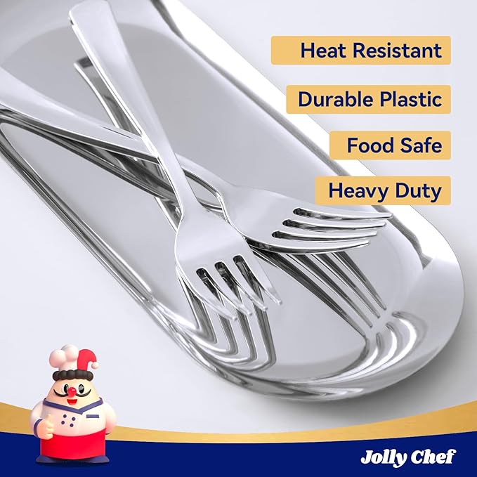 125 Count Silver Plastic Disposable Forks Heavy Duty, 7.28 Inch Heat Resistant Durable Silver Dinner Forks for Parties, Wedding, Daily Events