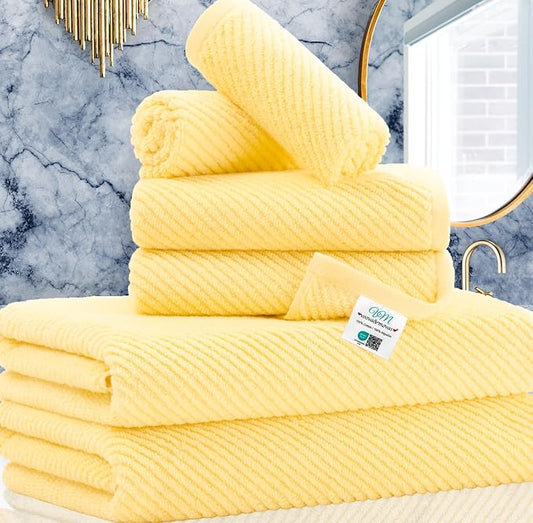 VOOVA & MOVAS Yellow Bath Towels - 100% Cotton | Quick Dry | Light Weight | Thick | Soft, 6 Piece Towel Set, 2 Large Bath 30"x56", 2 Hand 18"x28", 2 Washcloths 13"x13", Lemon Yellow Towel Gift Set