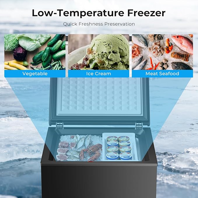 Antarctic Star Chest Freezer 3.2 Cubic Feet 14℉ to -40℉ Low Temperature Freezer with Removable Basket, Free Standing Top open Door Deep Freezer,Adjustable Temperature for Home,Basement, Kitchen, Black