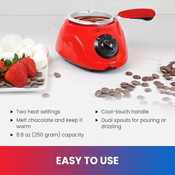 Total Chef Electric Chocolatiere Melter 32+ Accessories Fondue Pot Set Chocolate Fountain and Candy Melts 8.8 oz (250 g) DIY Candy Maker Dessert Special Occasion Gift Set for Romantic Dinner Red