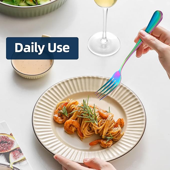 16 Piece Dinner Forks, 8 Inch, Top Food Grade Extra-Fine Stainless Steel Silverware Forks, For Home Kitchen Restaurant, Dishwasher Safe(Rainbow)