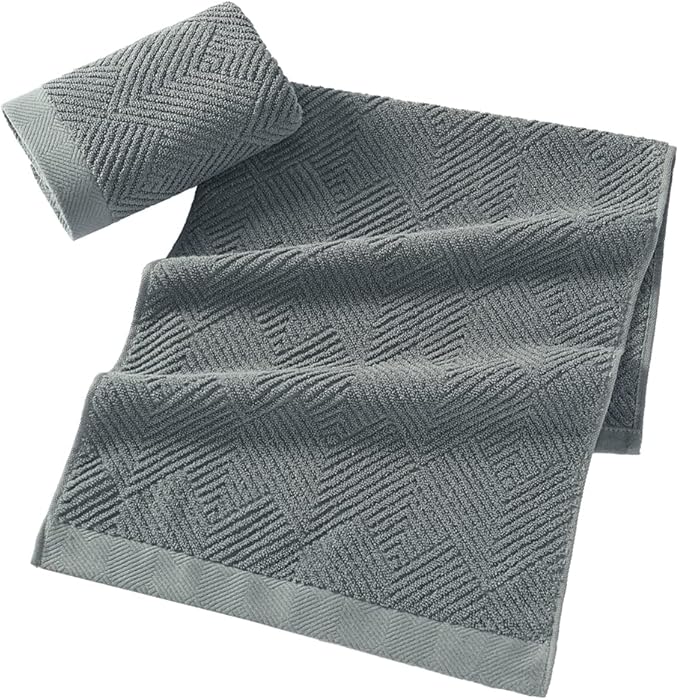 sense gnosis Grey Herringbone Striped Hand Towel Premium 100% Cotton Ultra Soft Highly Absorbent 2 PC Hand Towel Set for Bathroom 13 X 29 Inch