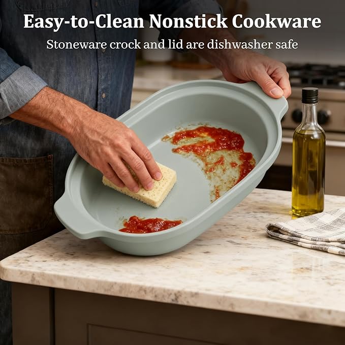 MAGNIFIQUE Casserole Dishes for Oven, 9x12 Porcelain Baking Dish, 4 Quarts Lasagna Pan with Handles and Lid, Oven Safe up to 500°F or on Stovetop, Use to Marinate, Cook, Bake, and Serve, Olive