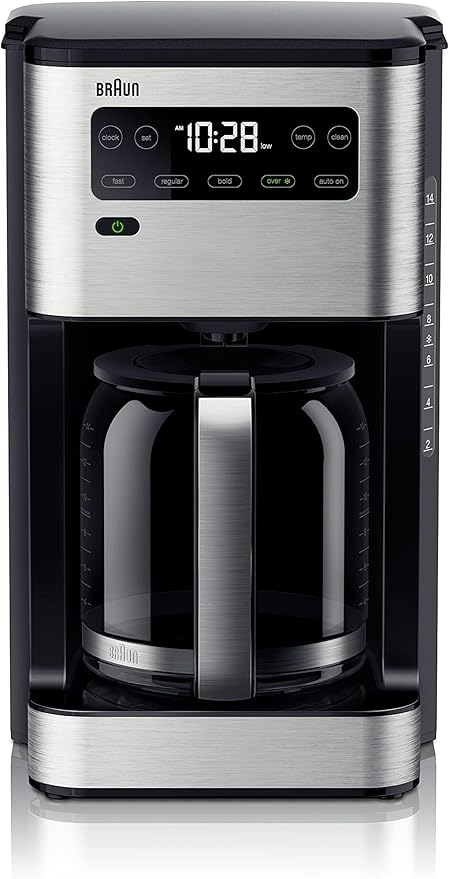 Braun PureFlavor 14‑Cup Programmable Coffee Maker – Fast Brew Speed, Touch Display, Bold & Brew‑Over‑Ice Modes, FlavorCarafe & Adjustable Warm Plate