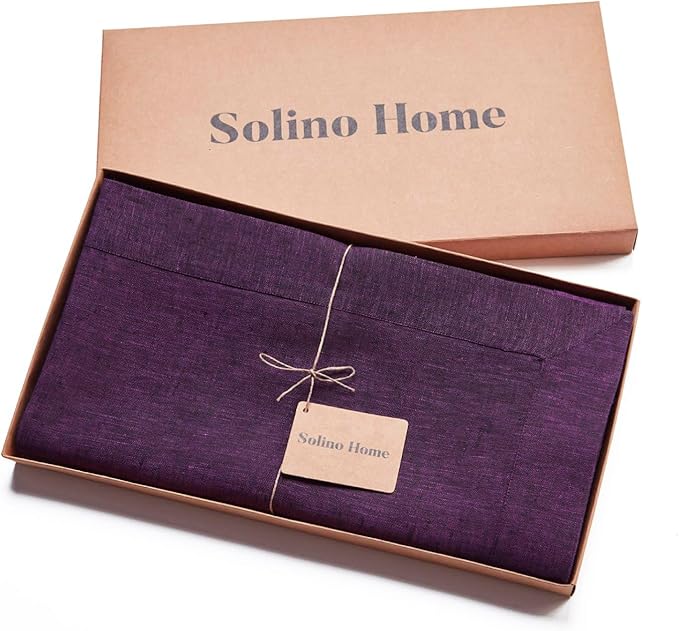 Solino Home Linen Tablecloth 60 x 144 Inch - 100% Pure Linen Grape Table Cloth for Rectangular Tables - Athena, Machine Washable Cloth Tablecloth for Valentines, New Year
