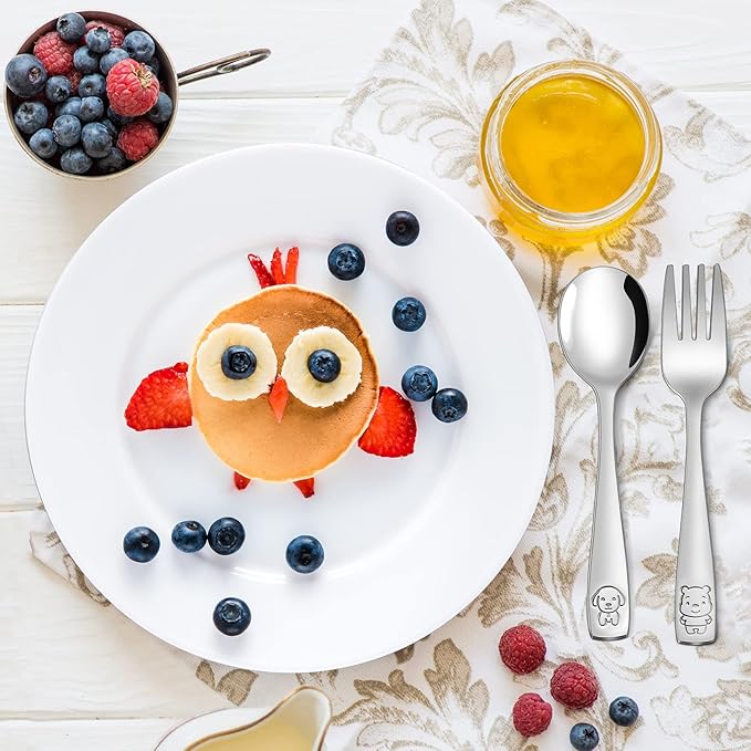 VITEVER 10-Piece Toddler Utensils, Kids Stainless Steel Silverware Set, Children Safe Forks and Spoons - Mirror Polished, Dishwasher Safe