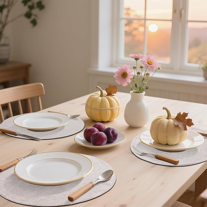 homing 15 Inch Round Cloth Placemats Set of 4, Cotton Linen Blend Washable Table Mats, Farmhouse Dining Place Mats for Indoors & Outdoors, Easy to Clean, Beige