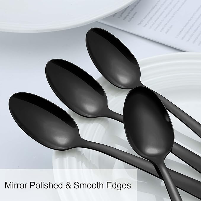 Pleafind 36Pcs Black Dinner Spoons Set - 7.4 inch, Spoons Silverware, Stainless Steel Spoon, Mirror Polished Tablespoon, Black Silverware Set for Home, Kitchen, Restaurant, Dishwasher Safe