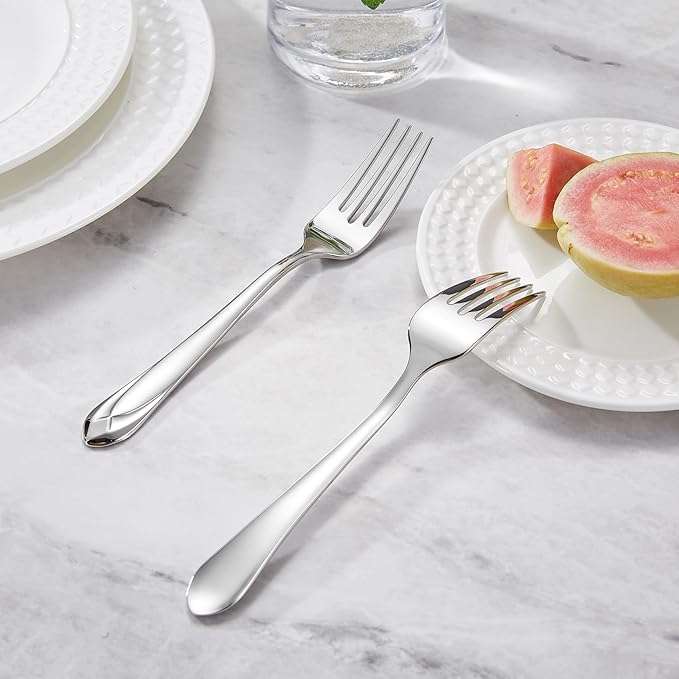 KEAWELL Premium Astra 4-Piece 7.3 inch Fork Set – 18/10 Stainless Steel Mirror-Finished Silverware with Diamond-Faceted Handles, Comfortable Grip and Dishwasher Safe (4, Salad Forks)