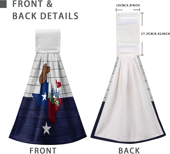 Texas Hanging Kitchen Towels Bluebonnet Navy Blue Gray Hand Tie Towel Texas Stars Dish Towels with Hanging Loop Soft Seasonal Decoration for Bathroom Kitchen