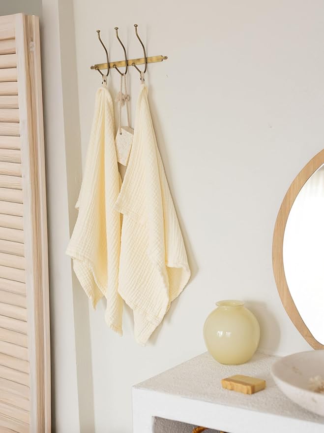 4 Pieces Muslin Towel Set for Bathroom, Luxury 100% Turkish Cotton Thin Soft Quick-Dry Lint-Free Large Size Bath Hand Towel Sets (Natural, 2 Bath & 2 Hand Towel Set)