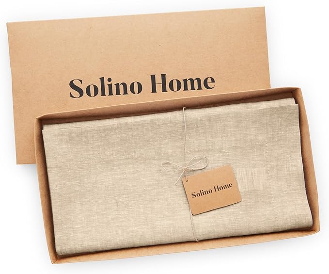 Solino Home Linen Cloth Tablecloth 52 x 52 Inch - 100% Pure Linen Champagne Beige Square Tablecloth - Athena, Machine Washable Table Throw for Holiday