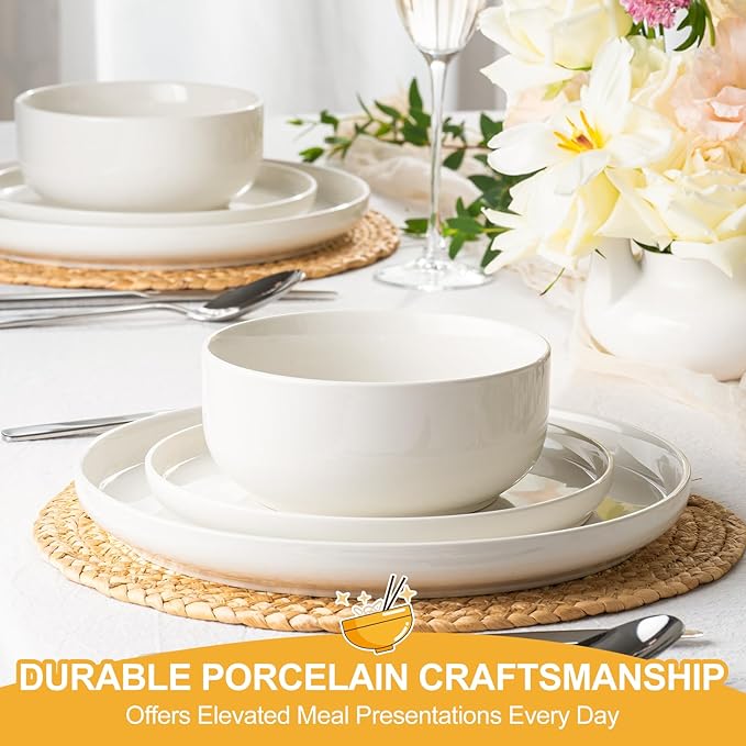 EWFEN Plates and Bowls Sets, 12 Pieces Stoneware Dinnerware Set for 4, Ceramic Dishware Dishes Set, Scratch Resistant Dishes Set, Dishwasher & Microwave Safe