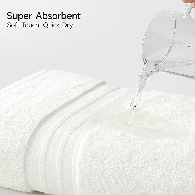 REDKISS Cream Towel Set of 8-100% Cotton Luxury Bath Towels Set for Bathroom, 600 GSM Highly Absorbent Bathroom Towel with 2 Large Bath Sheet, 2 Hand, 4 Washcloths, Beige Shower Towels for Dorm