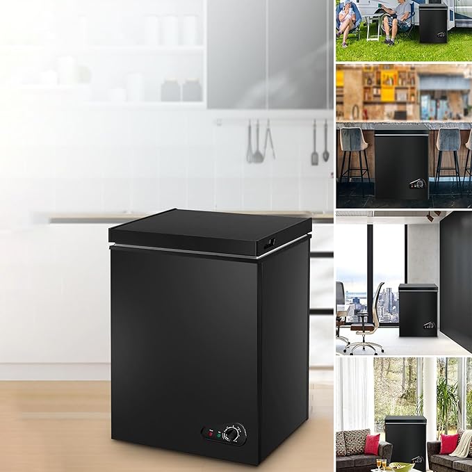 Deep Freezer, 3.5 Cu.Ft Chest Freezer, Small Top Door Deep Freezer with 7 Adjustable Temperature and Removable Basket, Energy Saving for Home Kitchen Office Black
