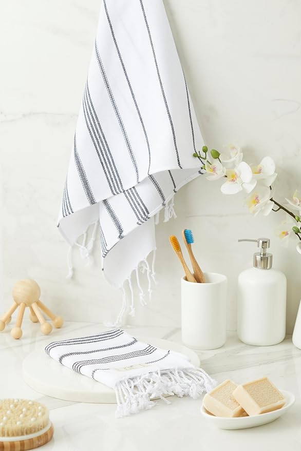 Hand Towels - Set of 2, 18" x 30" inches, Decorative Peshtemal Cotton Hand Towels for Kitchen, Bath, Guest, Face, Hair, Gym, Yoga, Dishcloth, Travel (White)