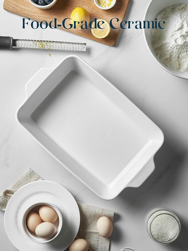 DOWAN Casserole Dish, 9x13 Ceramic Baking Dish, Large Lasagna Pan Deep for Oven, 4.2 Quarts Baking Pan with Handles, Oven Safe and Durable Bakeware for Lasagna, Home Decor, Wedding Gift, Soft White