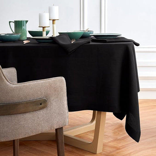Solino Home Black Linen Tablecloth 70 x 144 Inch - 100% Pure Linen Table Cloth for Rectangle Tables - Sonoma, Machine Washable Tablecloth for Winter, New Year