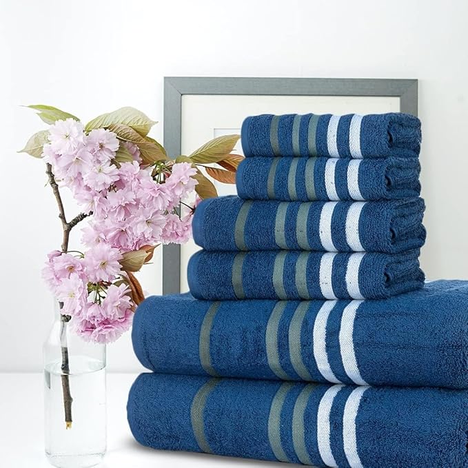 CASA COPENHAGEN Exotic Bath & Hand Towels, Designed in Denmark - 525 GSM Egyptian Cotton - 2 Bath, 2 Hand, 2 Washcloths - Navy
