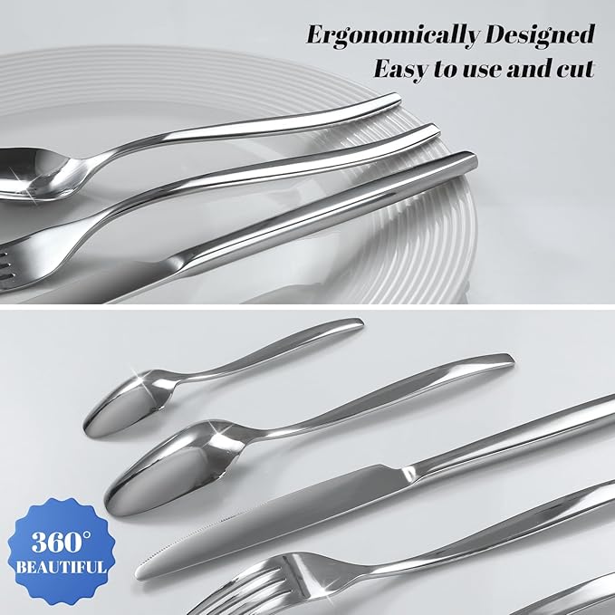 Silverware Set for 4, 20-Piece Flatware Set Cutlery Set,Premium Stainless Steel,Tableware Include Forks Knives Spoons for Kitchen, Home, Wedding, Party, Mirror Polished and Dishwasher Safe