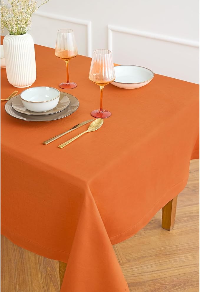 Solino Home Linen Tablecloth 60 x 120 Inch - 100% Pure Linen Persimmon Orange Table Cloth for Rectangle Tables - Fete, Machine Washable Tablecloth for New Year
