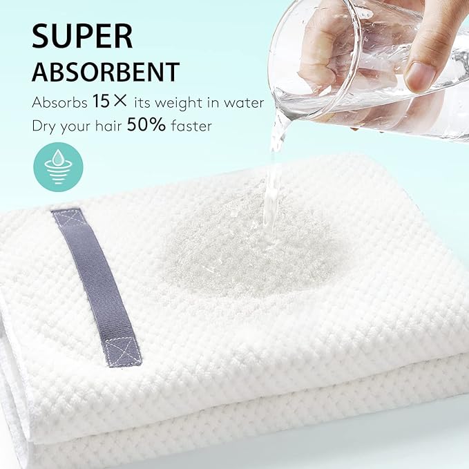 YFONG X-Large Hair Towel Wrap for Women, Super Absorbent Microfiber Hair Towel for Curly Hair, Fast Drying Hair Turbans with Elastic,Hair Drying Towel Wrap for Hair Care 30" X 40" (White)