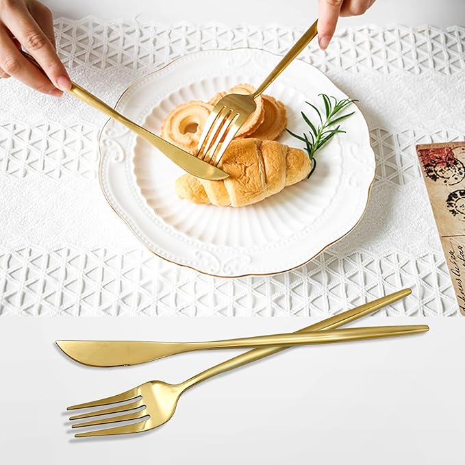 30 Piece Gold Silverware Set, Flatware Set for 6, Forks Spoons Set, Food-Grade Stainless Steel Cutlery Set (Gold)