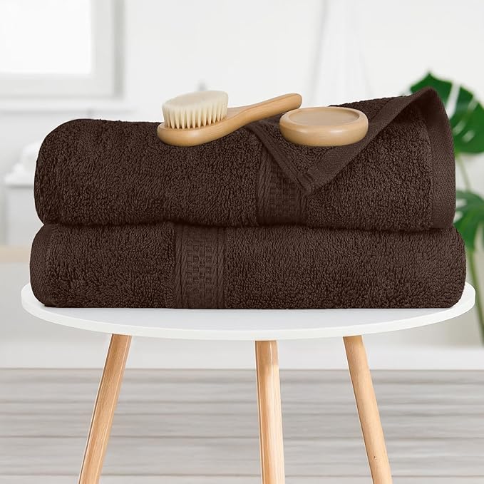 RIVERSIDE 100% Ring Spun Cotton Large Bath Towels Set of 4, 27 x 54 Inches – Quick Dry, Soft & Highly Absorbent Towels for Shower & Bathroom – Luxury 600 GSM Towels for Home, Spa, Gym, Hotel, Brown