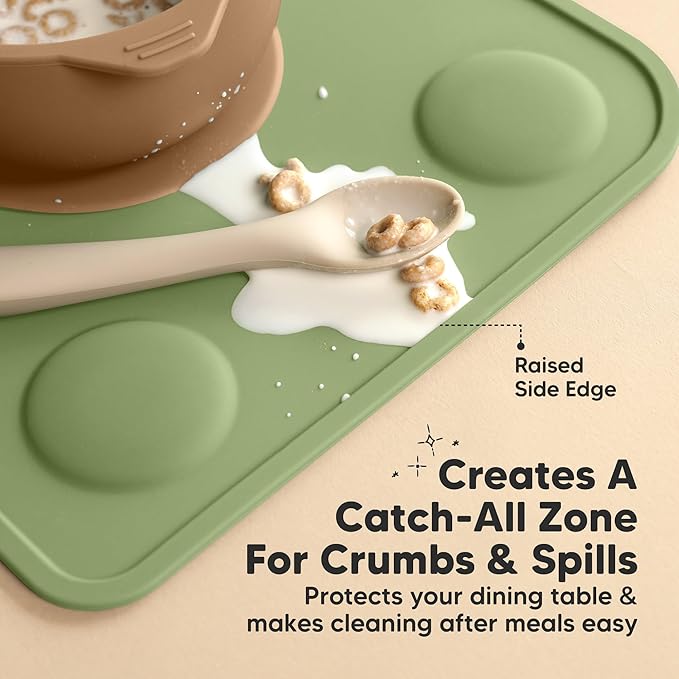 KeaBabies 2-Pack Silicone Placemats for Toddlers - 12x9 Non Slip Suction Baby Silicone Placemat for Kids Eating, Easy to Clean, Busy Travel Baby Mat for Dining Table, Food Grade/BPA-Free (Desert)