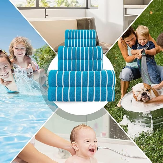 CASA COPENHAGEN Ecstatic 6 Pieces Towel Set- Teal Blue, 600 GSM 2 Bath Towel 2 Hand Towel 2 Washcloth, Designed in Denmark Made of Soft Egyptian Cotton for Bathroom, Kitchen & Shower.