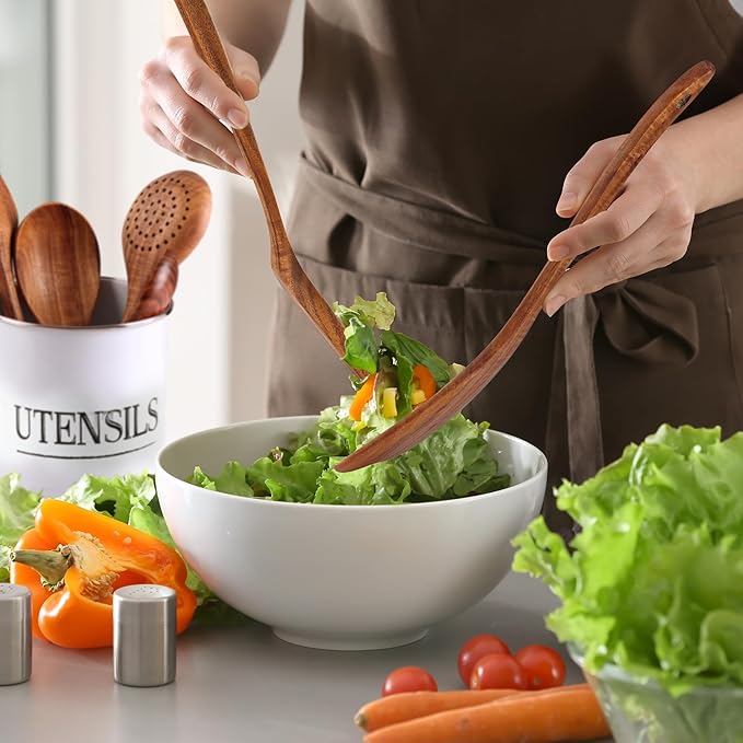 Zulay Kitchen 6-Piece Wooden Cooking Spoons Set – Heat-Resistant, Smooth Teak Utensils with Comfort Grip – Lightweight & Durable – Easy to Clean, Perfect for Non-Stick Cookware