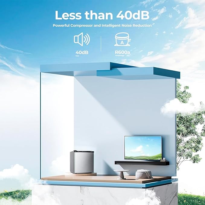 1.2 Cu.ft Upright Freezer, Small Mini Freezer with Adjustable Thermostat, Removable Shelves, Reversible Single Door, for Bedroom/Home/Dorms/Apartment, Stainless Steel