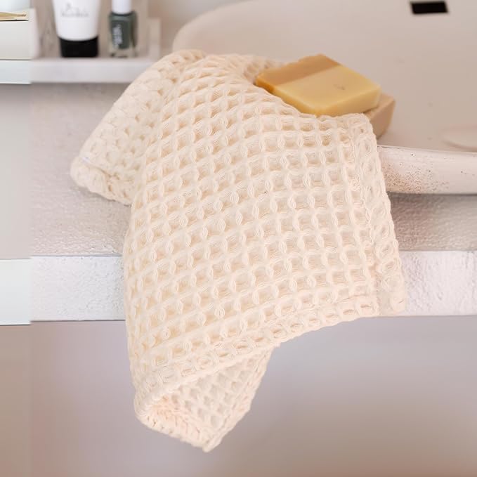 Waffle Washcloths Set of 8 Natural Undyed - Premium Quality 100% Turkish Cotton Face Washcloth, Soft Makeup Towel, Shower Cloth, Kitchen Towel (Natural, Set of 8 Washcloths)
