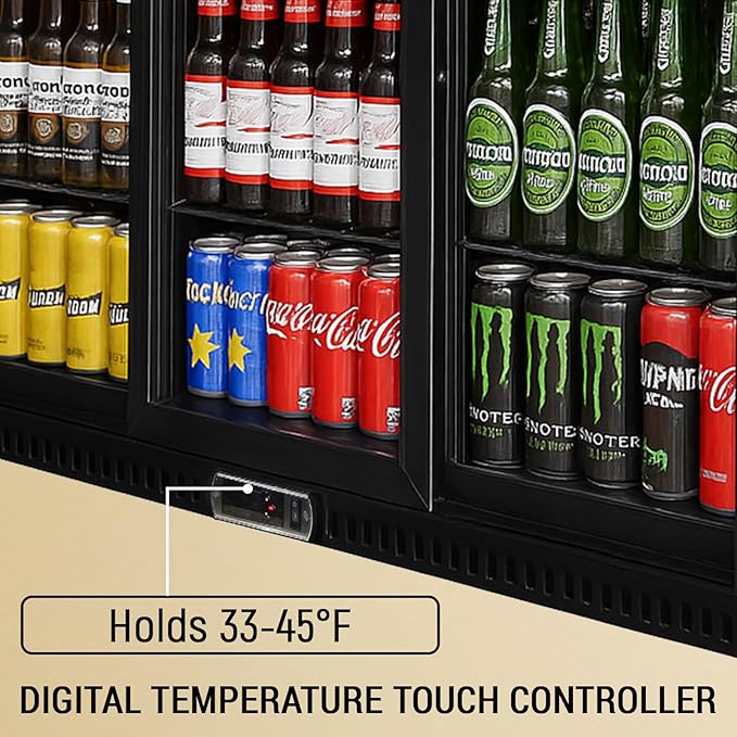 Commercial Back Bar Cooler with 3 Glass Sliding Doors, 11.5 cu.ft Under Counter Beverage Refrigerator, LED Lighting - ETL Beer and Wine Cooler for Bar, Restaurant, Garage, Office, Home