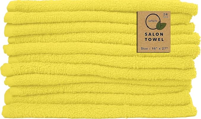 Softolle Salon Towels – Pack of 24 (16"x27") 100% Cotton Ring Spun – Ultra Soft, Highly Absorbent Hand Towels – Bulk for Spa, Gym & Salon (Yellow)