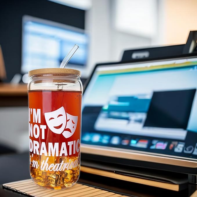 Musical Theater Gifts, Broadway Gifts for Directors, Actors, Music Teachers, Musicians on Birthday Christmas - 17 Oz Drinking Glass Iced Can Glass Cup (white-dramatic)