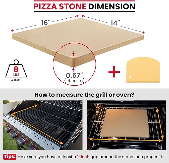 Unicook Large Pizza Stone for Oven and Grill, Heavy Duty Baking Stone for Bread, Thermal Shock Resistant Cordierite Pizza Pan, 16 x 14 Inch Rectangular