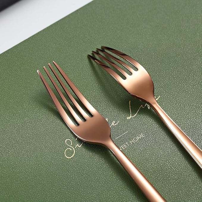 Copper Dinner Forks 6 Piece, Stainless Steel 8'' Forks Silverware Set, Dessert Forks, Table Forks, Salad Forks for Home, Kitchen or Restaurant, Dishwasher Safe