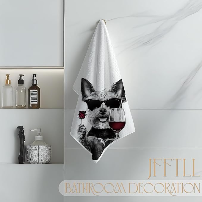 Funny Yorkshire Terrier Wine Kitchen Towels, Yorkshire Terrier Yorkie Gifts Dish Tea Towels for Kitchen Decor, Dog Lover Gift, Bar Towel for Bartender Kitchen, Wine Lover Gift, 16x24 Inch