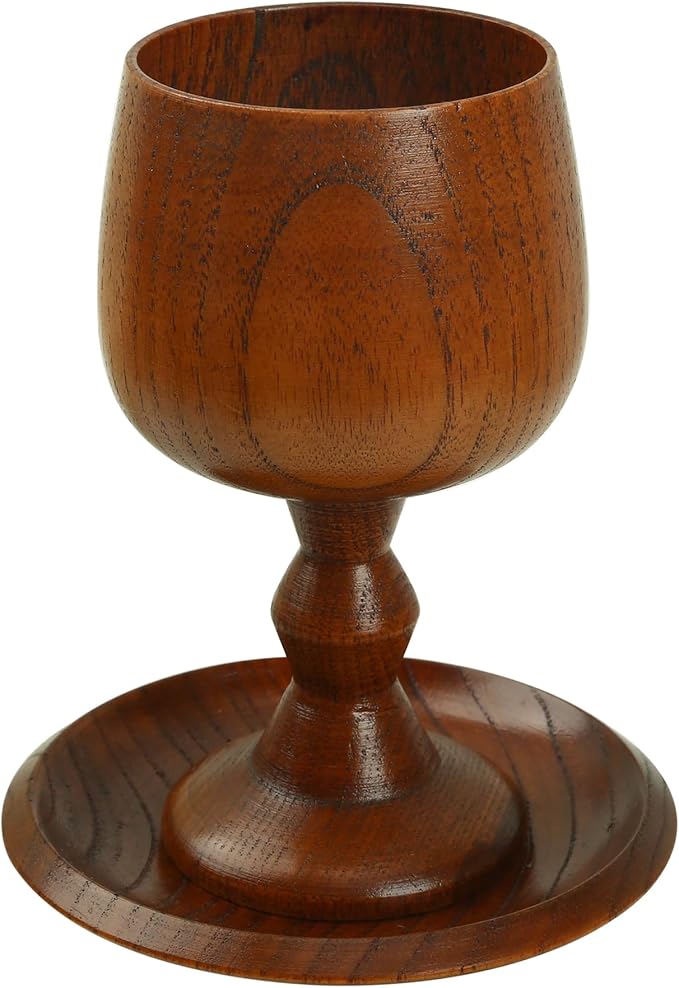 Chalice Cup Wooden, Communion Goblet with Tray & Gift Bag, Communion Chalice Wooden Goblet, Handmade Vintage Wine Cup (5.1 inches)