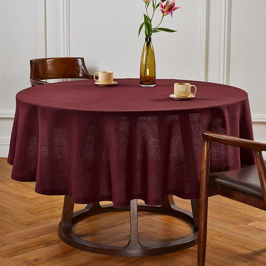 Solino Home Linen Round Tablecloth 70 Inch - 100% Pure Linen Cordovan Round Tablecloth - Machine Washable Table Cloth for New Year - Sonoma