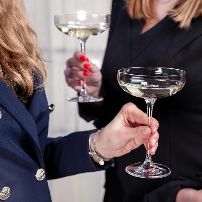 Krosno Champagne Coupes & Glasses | Set of 6 | 8.1 oz | Harmony Collection | Perfect for Home, Restaurants and Parties | Prosecco Glass | Dishwasher Safe | Lead-Free Crystal Glass