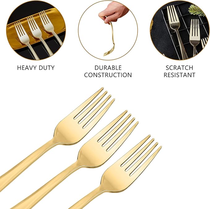 N9R 180PCS Gold Plastic Forks, Solid, Durable and Heavy Duty Plastic Forks, Perfect Utensils for Parties, Weddings and other Formal Events